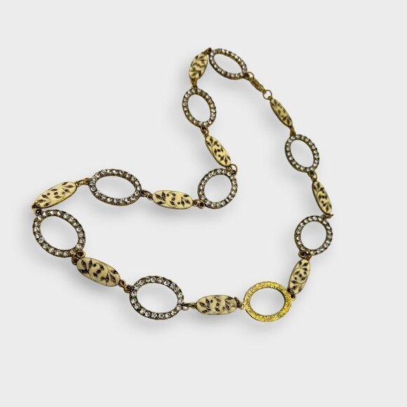 Vintage Handmade Women's Enamel and Rhinestone Link Necklace NEW - Picture 5 of 11